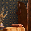 Art Deco Wallpaper with a Geometric Fan Motif in Navy Blue and Gold - B545