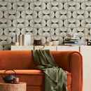Art Deco Wallpaper with an Elegant Fan Pattern in Navy Blue and Cream - B559