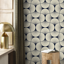 Art Deco Wallpaper with an Elegant Fan Pattern in Navy Blue and Cream - B559