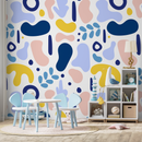 Abstract Wallpaper with Organic Shapes in Blue, Pink, and Yellow - B567