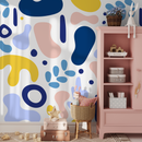 Abstract Wallpaper with Organic Shapes in Blue, Pink, and Yellow - B567