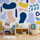 Abstract Wallpaper with Organic Shapes in Blue, Pink, and Yellow - B567