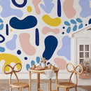Abstract Wallpaper with Organic Shapes in Blue, Pink, and Yellow - B567
