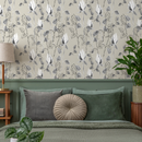 Floral Wallpaper with a Sketch Style Rose Motif in Sage and Black - B593