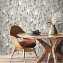 Floral Wallpaper with a Sketch Style Rose Motif in Sage and Black - B593