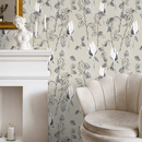 Floral Wallpaper with a Sketch Style Rose Motif in Sage and Black - B593
