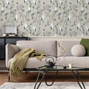 Floral Wallpaper with a Sketch Style Rose Motif in Sage and Black - B593