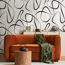 Abstract Wallpaper with Continuous Line Art in Black and White - B603