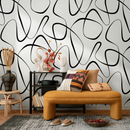 Abstract Wallpaper with Continuous Line Art in Black and White - B603