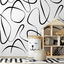 Abstract Wallpaper with Continuous Line Art in Black and White - B603