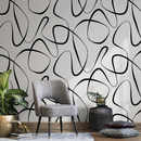Abstract Wallpaper with Continuous Line Art in Black and White - B603