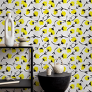 Floral Wallpaper with a Painterly Flower Motif in Yellow and Black - B606
