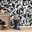Abstract Wallpaper with Bold Brush Strokes in Black and White - B622