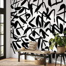 Abstract Wallpaper with Bold Brush Strokes in Black and White - B622
