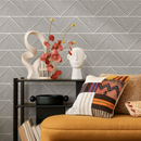 Geometric Wallpaper with Hand-Drawn Chevron Lines in Black and Beige - B626
