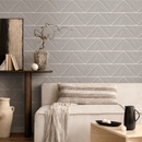 Geometric Wallpaper with Hand-Drawn Chevron Lines in Black and Beige - B626