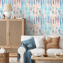 Abstract Wallpaper with Painterly Brushstrokes in Blue, Pink, and Peach - B638