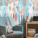 Abstract Wallpaper with Painterly Brushstrokes in Blue, Pink, and Peach - B638