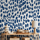 Abstract Wallpaper with Bold Brushstroke Spots in Navy Blue - B659