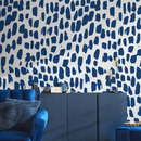 Abstract Wallpaper with Bold Brushstroke Spots in Navy Blue - B659