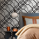 Geometric Wallpaper with Intersecting Curves in Black and White - B684