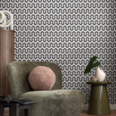 Art Deco Wallpaper with a Geometric Fan Pattern in Black and White - B701