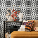 Art Deco Wallpaper with a Geometric Fan Pattern in Black and White - B701