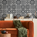 Tile Wallpaper with Ornate Geometric Patterns in Black and White - B702