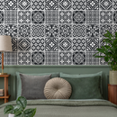 Tile Wallpaper with Ornate Geometric Patterns in Black and White - B702