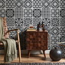 Tile Wallpaper with Ornate Geometric Patterns in Black and White - B702