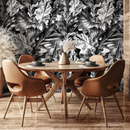 Botanical Wallpaper with Hand-Drawn Leaves in Black and White - B718