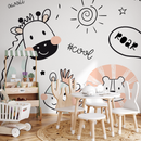 Animal Wallpaper with Doodle Style Dinosaur and Friends in Mint Green, Peach, and Black - B723