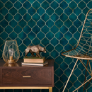 Art Deco Geometric Wallpaper with a Moroccan Trellis Motif in Teal and Gold - B729