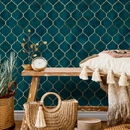 Art Deco Geometric Wallpaper with a Moroccan Trellis Motif in Teal and Gold - B729