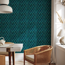 Art Deco Geometric Wallpaper with a Moroccan Trellis Motif in Teal and Gold - B729