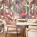 Jungle Wallpaper with a Painterly Leopard in Purple, Pink, and Green - B746