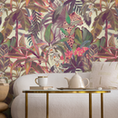 Jungle Wallpaper with a Painterly Leopard in Purple, Pink, and Green - B746