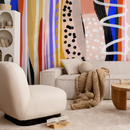 Abstract Wallpaper with Painterly Brushstrokes in Blue, Red, and Yellow - B756