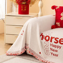 Chinese New Year Sofa Throw Cover Blanket, Decor Festive Red Fu Pattern Couch Cover