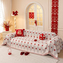Chinese New Year Sofa Throw Cover Blanket, Decor Festive Red Fu Pattern Couch Cover