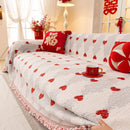 Chinese New Year Sofa Throw Cover Blanket, Decor Festive Red Fu Pattern Couch Cover