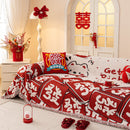 Chinese New Year Sofa Throw Cover Blanket, Decor Festive Red Fu Pattern Couch Cover