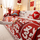 Chinese New Year Sofa Throw Cover Blanket, Decor Festive Red Fu Pattern Couch Cover
