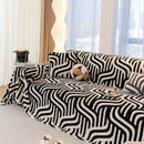Plush Sherpa Sofa Throw Cover for Sectional, Jacquard Wave Throw Furniture Protector
