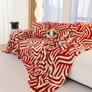 Plush Sherpa Sofa Throw Cover for Sectional, Jacquard Wave Throw Furniture Protector