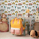 Insect Wallpaper with Hand-Drawn Moths in Teal, Yellow, and Coral - B777