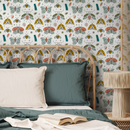 Insect Wallpaper with Hand-Drawn Moths in Teal, Yellow, and Coral - B777