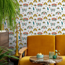 Insect Wallpaper with Hand-Drawn Moths in Teal, Yellow, and Coral - B777