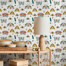 Insect Wallpaper with Hand-Drawn Moths in Teal, Yellow, and Coral - B777