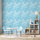 Nautical Wallpaper with a Stylized Ocean Wave Motif in Blue - B782